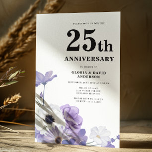 Invitation Purple Floral Élégant 25e anniversaire Mariage