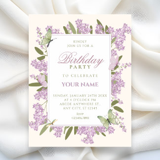 Invitation Purple floral elegant birthday party