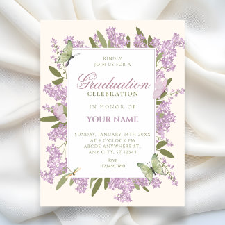 Invitation Purple floral elegant graduation