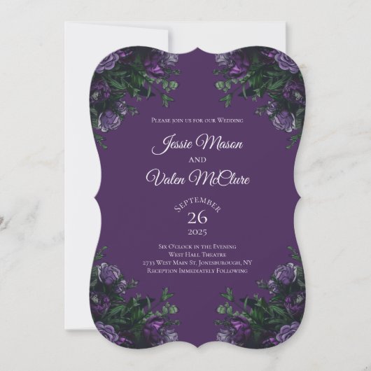 Invitation Purple Floral Élégant Mariage gothique (Devant)
