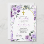 Invitation Purple Floral Fille Première Sainte Communion (Devant)