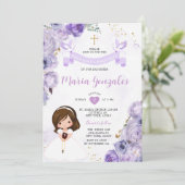 Invitation Purple Floral Fille Première Sainte Communion Croi (Debout devant)