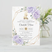 Invitation Purple Floral First Holy Communion Gold Chalice (Debout devant)