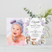 Invitation Purple Floral Forêt sauvage Un Anniversaire fête (Debout devant)