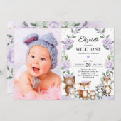 Invitation Purple Floral Forêt sauvage Un Anniversaire fête (Devant / Derrière)