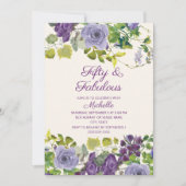 Invitation Purple Floral Green Feuilles 50 Fabuleux anniversa (Devant)