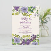 Invitation Purple Floral Green Feuilles 50 Fabuleux anniversa (Debout devant)