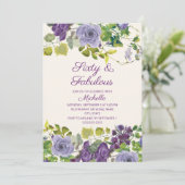 Invitation Purple Floral Green Feuilles 60 Fabuleux anniversa (Debout devant)