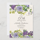 Invitation Purple Floral Green Feuilles 60e anniversaire (Devant)