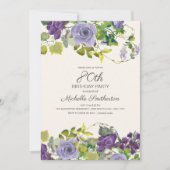 Invitation Purple Floral Green Feuilles 80e anniversaire (Devant)