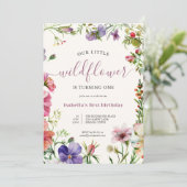 Invitation Purple Floral Gurl Petit Fleur sauvage 1er anniver (Debout devant)