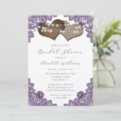 Invitation Purple Floral Lace Burlap Hearts Bridal Shower (Debout devant)