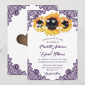 Invitation Purple Floral Lace String Lights Sunflower Wedding (Devant / Derrière)