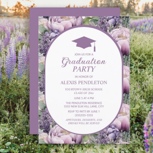 Invitation Purple Floral Lycée Cap Graduation