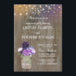 Invitation Purple Floral Mason Jar Rustic Engagement<br><div class="desc">Lilac et prune fleurs violet mason jarre rustique fiançailles invitations avec grange bois et lampes à cordes</div>