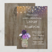 Invitation Purple Floral Mason Jar Rustic Graduation Party (Devant / Derrière)