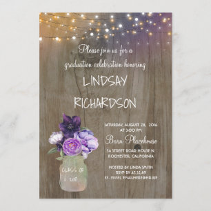 Invitation Purple Floral Mason Jar Rustic Graduation Party