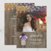 Invitation Purple Floral Mason Jar Rustique Photo Graduation (Devant / Derrière)