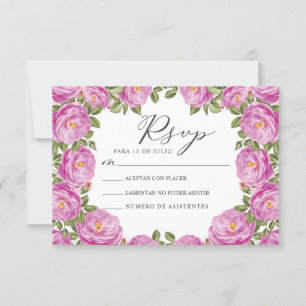 Invitation Purple Floral Nuestra Boda Mariage espagnol RSVP
