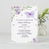 Invitation Purple Floral Papillon fête d'anniversaire (Debout devant)