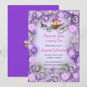 Invitation Purple Floral Princess Fairy Tail 1er anniversaire