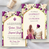 Invitation Purple Floral Punjabi Anand Karaj Sikh Mariage