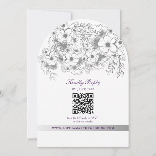 Invitation Purple Floral QR Code Wedding (Dos)