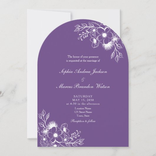 Invitation Purple Floral QR Code Wedding (Devant)