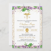 Invitation Purple Floral RN Nursing School Graduation Party (Devant)