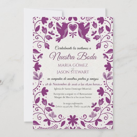 Invitation Purple Floral Romantic Aesthetic Spanish Wedding (Devant)