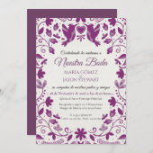 Invitation Purple Floral Romantic Aesthetic Spanish Wedding (Devant / Derrière)