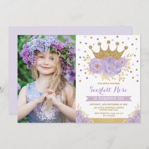 Invitation Purple Floral Royal Crown Princess Anniversaire