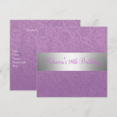 Invitation Purple Floral Silver 18e fête d'anniversaire (Devant / Derrière)