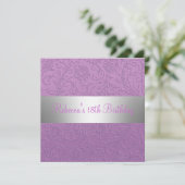Invitation Purple Floral Silver 18e fête d'anniversaire (Debout devant)