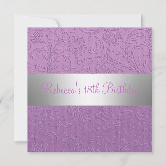 Invitation Purple Floral Silver 18e fête d'anniversaire (Devant)