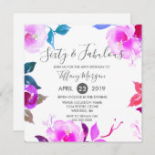 Invitation Purple Floral Soixante et fabuleux 60e fête d'anni (Devant / Derrière)