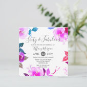 Invitation Purple Floral Soixante et fabuleux 60e fête d'anni (Debout devant)