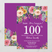Invitation Purple Floral Surprise 100e anniversaire Invitatio (Devant / Derrière)