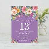 Invitation Purple Floral Surprise 13ème anniversaire Invitati (Debout devant)