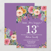 Invitation Purple Floral Surprise 13ème anniversaire Invitati (Devant / Derrière)