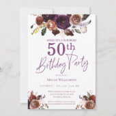 Invitation Purple Floral Surprise 50e fête d'anniversaire (Devant)