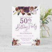 Invitation Purple Floral Surprise 50e fête d'anniversaire (Debout devant)