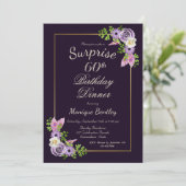 Invitation Purple Floral Surprise 60e Anniversaire Dîner (Debout devant)