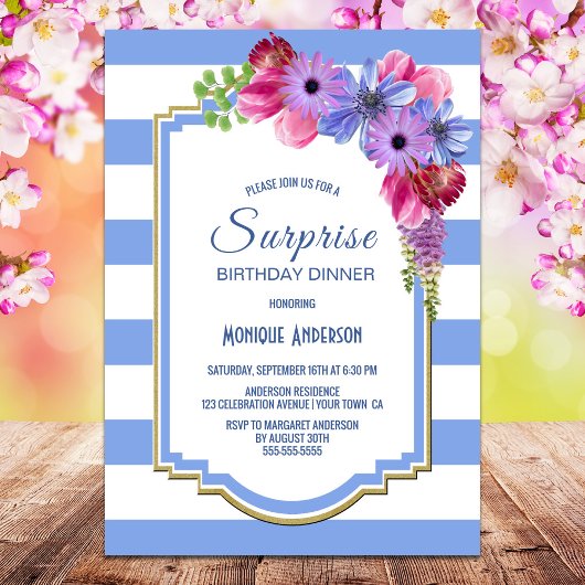 Invitation Purple Floral Surprise Anniversaire Dîner