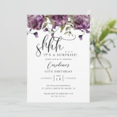 Invitation Purple Floral Surprise fête d'anniversaire (Debout devant)
