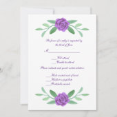 Invitation Purple Floral Vert Feuillage Mariage Réponse (Devant)