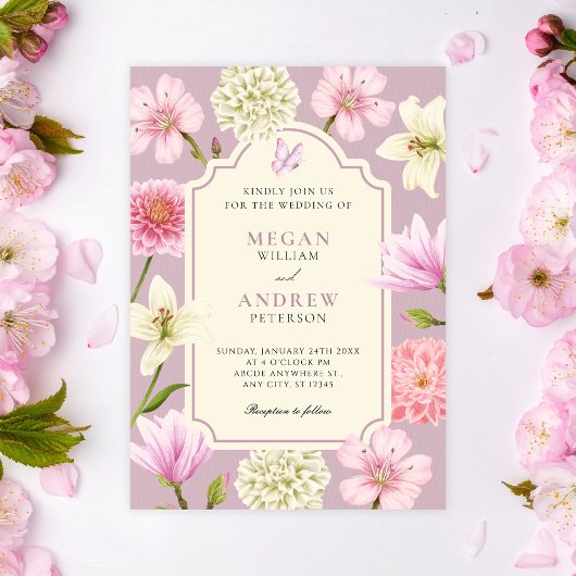 Invitation Purple floral wedding 