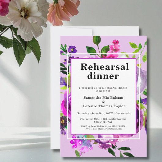 Invitation Purple Floral Wedding Rehearsal