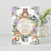 Invitation Purple Floral Woodland Girl Wild One1st Anniversai (Debout devant)