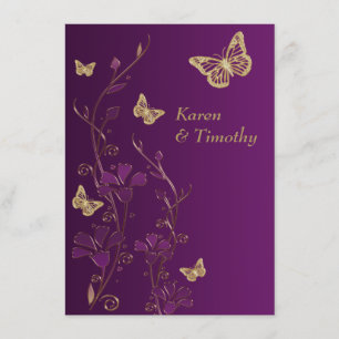 Invitation Purple, Flore d'or, Mariage de papillons
